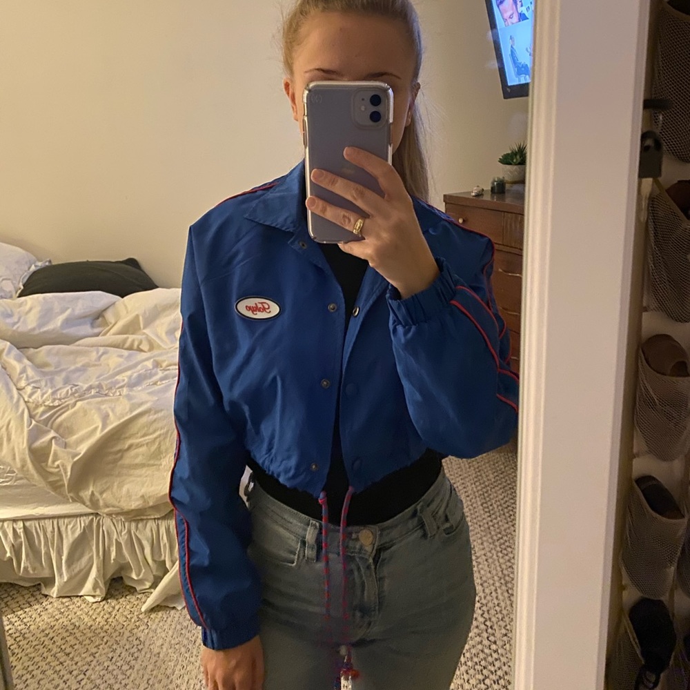 Blue cropped windbreaker tokyo jacket